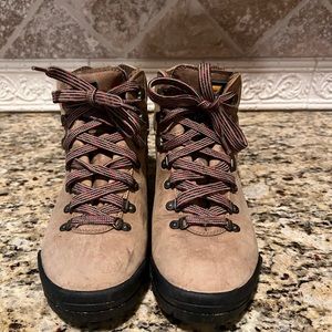 Women's Tan Hiking Boots with Red-Accented Laces